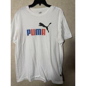 PUMA Men's White Graphic Logo T-Shirt Size L Large Crew Neck Short Sleeve Top
